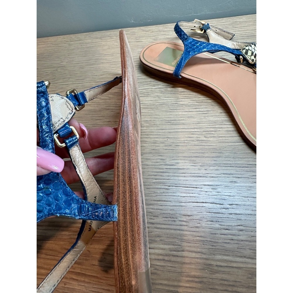 Dolce Vita Blue Croc Embossed Leather T Strap Sandals Snake Accent 7 - Picture 13 of 16